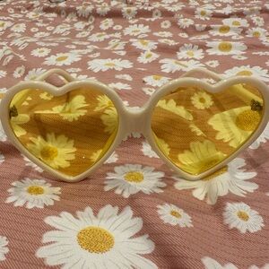 Yellow and off white heart shaped glasses